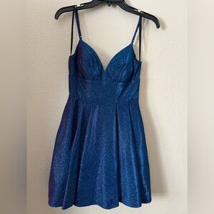 B DARLIN Juniors’ Glitter-Knit Party Dress, Size 3/4, Color: Saphire/Fuchsia.